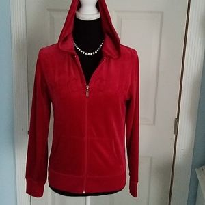 BCBG  Red velour hoodie, front embroidered logo